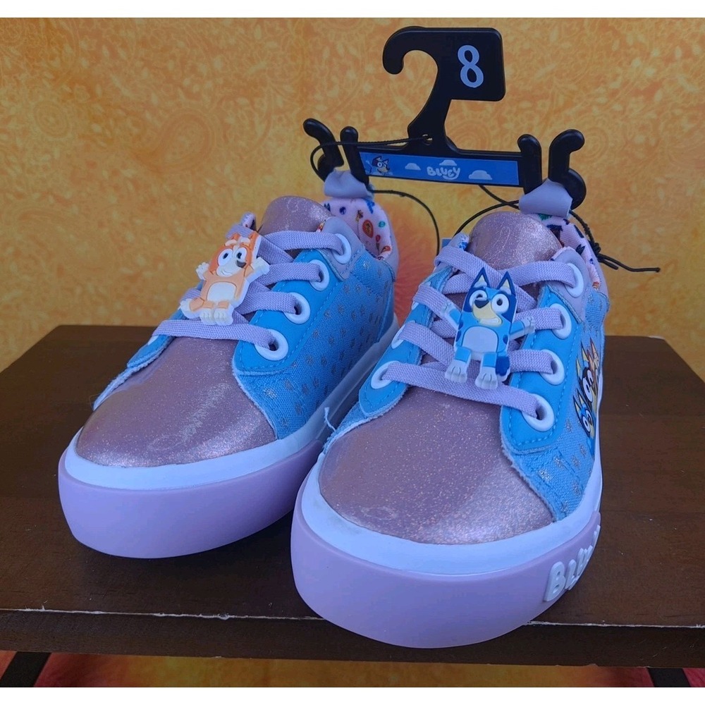 Bluey & Bingo Ground Up Toddler Pink Glitter Court Sneakers Shoes Size 8